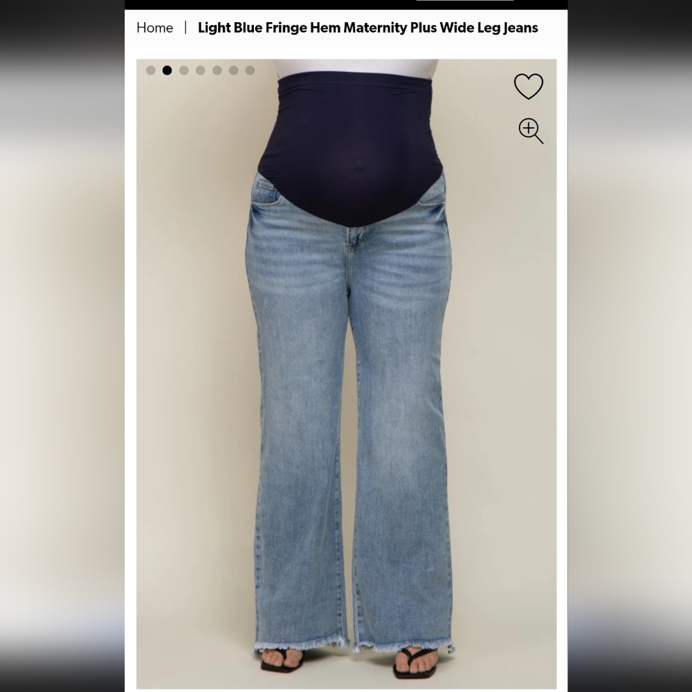 Light Blue Fringe Hem Maternity PlusWide Leg Jeans Size 2x